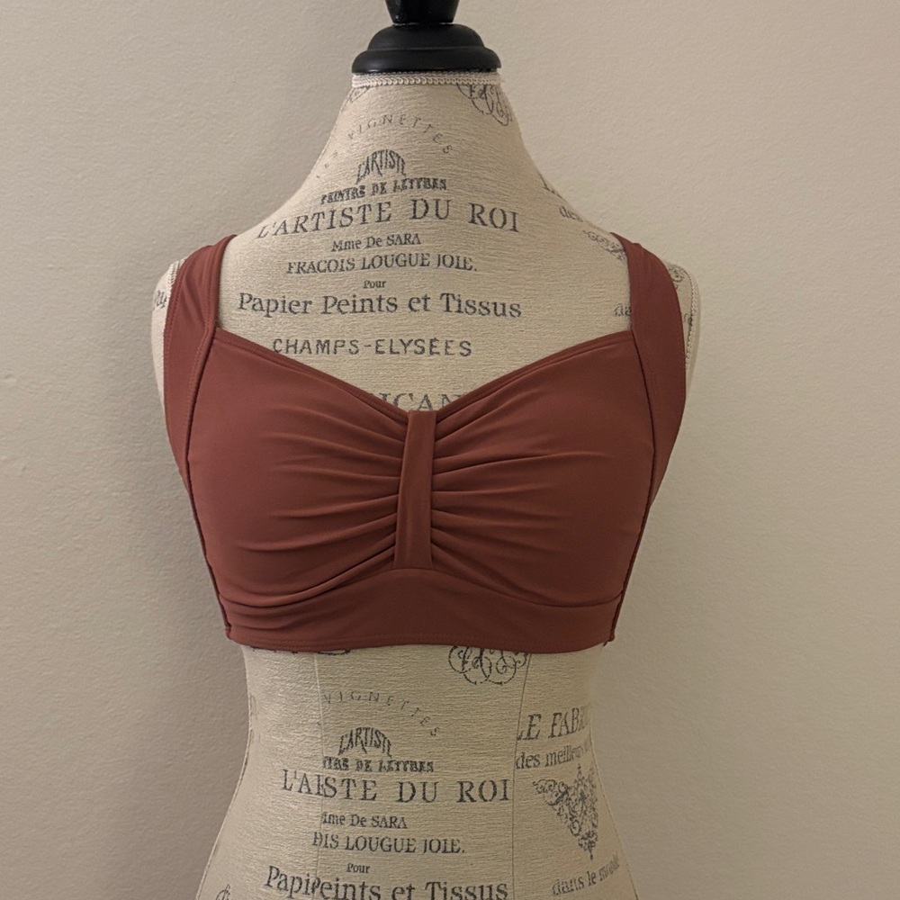 Zaful Rust Brown Ruched Wide-Strap Bikini Top